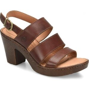 Born Warner Brown Leather Heeled Sandals Size 8 Strappy Slingback Clogs